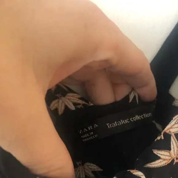 Zara Black Leaf Print Sleeveless Wide Leg Jumpsuit - Picture 6 of 9